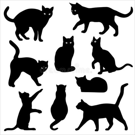 Cat Silhouette Vector Set Isolated On White Background Stock Vector - Illustration of house, element: 147380092 Cat Silhouette Tattoos, Tattoo Gato, Silhouette Chat, Vogel Tattoo, Cat Tattoo Small, Black Cat Silhouette, Black Cat Tattoos, Cat Profile, Silhouette Tattoos