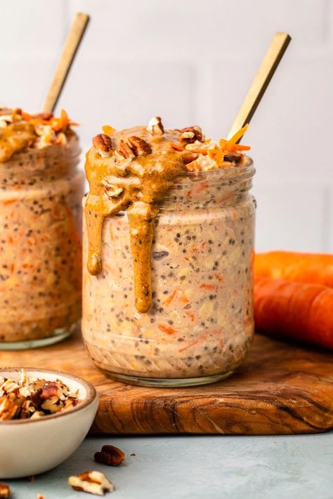 Carrot Cake Overnight Oats - From My Bowl Oat Carrot Cake, Carrot Cake Overnight Oats, Creamy Oats, Cake Overnight Oats, Carrot Cake Smoothie, Vegan Overnight Oats, Savoury Snacks, Easy Carrot Cake, Quick Easy Vegan