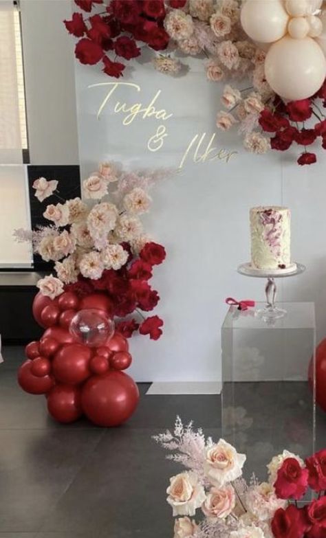 Red Birthday Party Decorations For Women, Red Decorations Party, 26th Wedding Anniversary, 30th Birthday Ideas For Women, Red Birthday Party, Red Wedding Decorations, Wedding Anniversary Decorations, Pink Party Decorations, Dinner Party Decorations