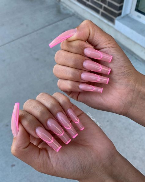 NAILS BY NINA SEVERINA on Instagram: “Last one 🙈 #outlinenails using color Key West 💓 . . . . . . #frenchoutline #outline #outlinenails #frenchnails #designnails #pinknails…” Nails Outline, Nails Pink French Tip, Outline Nails, Barbiecore Nails, Pink Acrylic Nail Designs, Acrylic Nails Pink, Cute Pink Nails, Weak Nails, Color Key