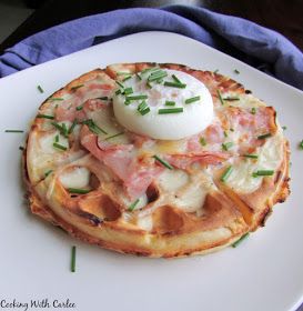 This is sure to become a brunch favorite. A ham and cheddar waffle is topped with creamy Dijon bechamel. More ham and cheese and a perfectly poached egg seal the deal for a fun brunch style twist on the classic French sandwich. French Sandwich, Creamy Dijon, Waffle Iron Recipes, Waffle Maker Recipes, Savory Waffles, Croque Madame, Breakfast Waffles, Waffles Maker, Perfect Brunch