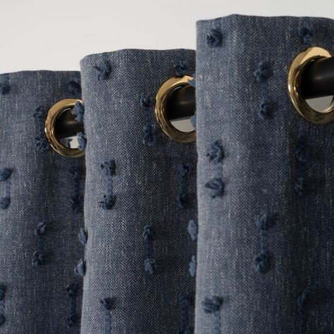 Linen Look Navy Blue Fluffy Curtains, Luxury Privacy Pom Pom Drapes for Living Room and Home Decoration, Custom Size Blackout Lining Options - Etsy Navy Curtains Living Room, Boys Room Curtains, Curtains Luxury, Navy Curtains, Navy Blue Curtains, Drapes For Living Room, Curtains Width, Animal Health, Blue Curtains