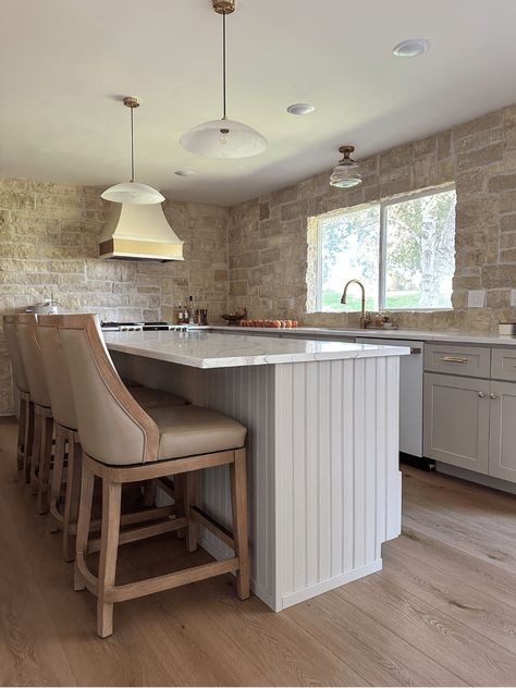 How to Install Beadboard on a Kitchen Island for a Stylish Look - How We Do Wainscot Kitchen Island, Bead Board On Island, Paneling On Kitchen Island, Board And Batten Island Kitchens, Kitchen Island Kickboard Ideas, Beadboard Island Kitchen, Shiplap On Kitchen Island, Kitchen Island Paneling, Kitchen Island Back Panel