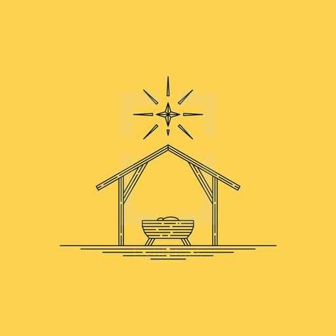 Simple Manger Scene Drawing, Nativity Line Art, Simple Manger Scene, Manger Drawing, Nativity Sketch, Nativity Drawing, Advent Art, Jesus In A Manger, Christian Drawings