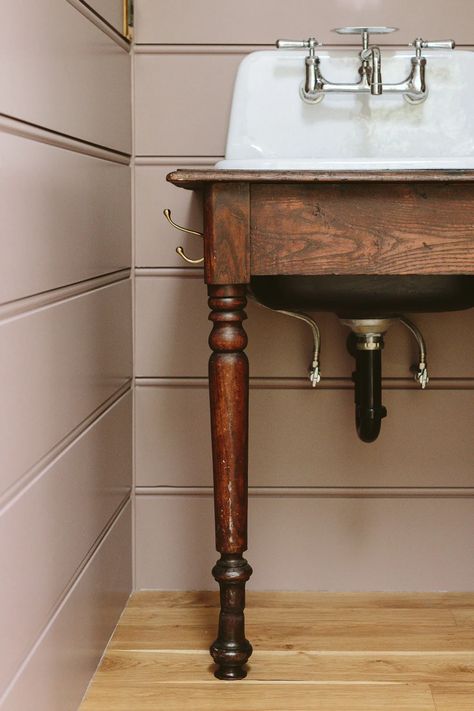 Wash Table Bathroom, Vintage Washboard Sink, Dry Sink Converted To Bathroom Vanity, Antique Pedestal Sink Bathroom, Table Vanity Bathroom, Vintage Powder Room Vanity, Console Table Bathroom Vanity, Diy Half Bath Vanity, Bathroom Vanity Farmhouse Sink