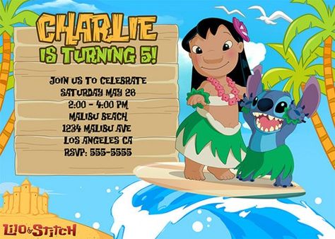 Gv Stitch Invitation Template, Stitch Party Ideas, Disfraz Lilo Y Stitch, Lilo Stitch Party, Stitch Invitation, Lilo And Stitch Party, Stitch Bday, Lilo En Stitch, Stitch Party