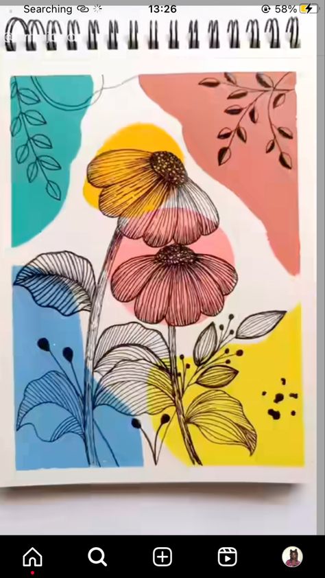 Easy Sketch Pen Painting, Bobo Drawings, Aesthetic Drawing With Sketch Pen, Drawing With Colour Pens, Abstract Pencil Drawings Creative, Asthetic Flower Drawings, Mandala Art With Watercolor, Abstract Boho Art Painting, Graphic Style Art