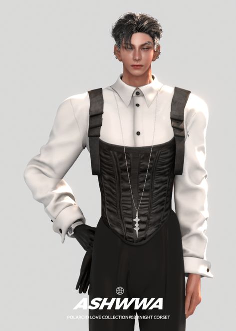 Polaroid Love collection#03 knight corset by ASHwwa - The Sims 4 Download - SimsFinds.com Polaroid Love, Sims 4 Male Clothes, Prince Clothes, Sims 4 Cas Mods, Sims Clothes, Cc Clothes, Art Outfit, Tumblr Sims 4, Save File