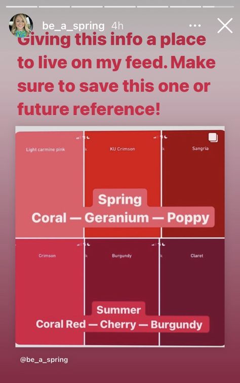 Spring Vs Summer Color Analysis, Spring Red Outfit, Fashion Pallete, Sweetpea Summer, Warm Vs Cool Colors, True Spring Color Palette, True Spring Colors, Soft Summer Palette, Dark Summer