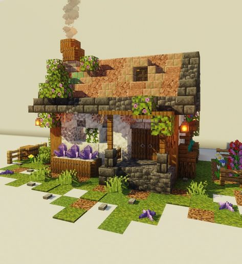 Minecraft Garden House Ideas, Minecraft Flower Cottage House, Small Houses Minecraft Ideas, Minecraft Small Cottagecore House, Very Small Minecraft House, Small Cottages Minecraft, Minecraft Wells Designs Cute, Small Mc House Ideas, Villager House Minecraft Small