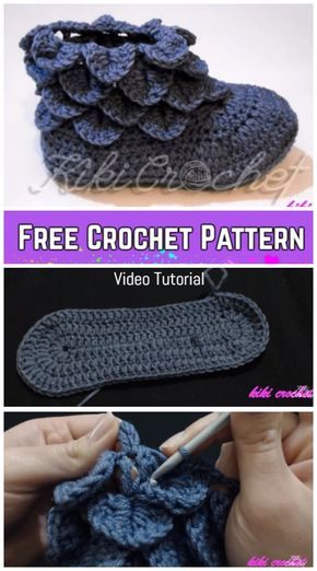 Adult Crocodile Stitch Boots Free Crochet Pattern - Video Tutorial Stitch Boots, Crochet Slippers Adult Free Pattern, Crochet Slipper Boots, Crocheted Slippers, Crochet Slippers Free Pattern, Crochet Baby Boots, Crochet Shoes Pattern, Crochet Slipper Pattern, Crocodile Stitch