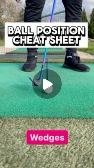 Stroked Out Golf on Instagram: "Ok guys here is a cheat sheet for ball Position! Save this video for future reference   - Wedges - ball just behind center of your stance   - Short / Mid irons (9,8,7) - center or maybe just slightly ahead of center of your stance  - Long irons (6,5,4,3) - just in front of center   - Fairway woods : play these just off of the front foot  - Driver - play this off the front foot. Some people like to play it just inside the front foot where as myself I like to play a little more forward than that.  These are general rules of thumb - you may want to adjust on your end and see what works best for you.  I hope this helps!  Golf is hard enough! Let’s make it simple!  ❤️ Follow @strokedoutgolf⁠ for more tips and hacks to improve your game!  🔥⁠ Credit: lukehanlongol Golf Drills, Golf Tips, Cheat Sheet, Golf Swing, Cheat Sheets, Golf Clubs, Make It Simple, To Play, Wedges