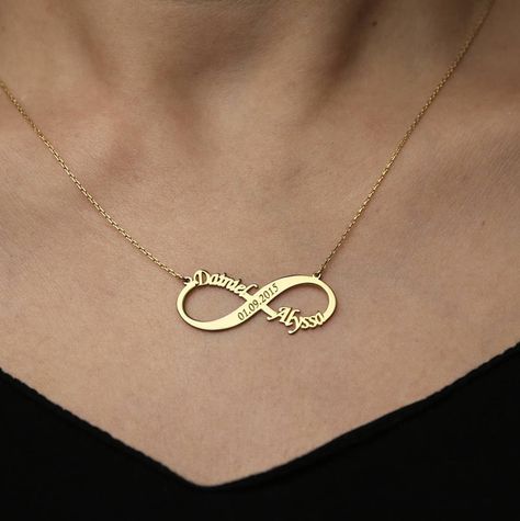 "Infinity Necklace-Name Necklace-Personalized Necklace-Gold Necklace-Personalized Jewelry-Bridesmaid Gifts ❤️Minimalist look and dainty design❤️ ABOUT PRODUCTS; Gold Name Necklace, Personalized Gifts, Personalized Necklace-Gift For Her ❤️Minimalist look and dainty design❤️ ABOUT PRODUCTS; Handmade with 925 Solid Sterling Silver We have color options. Silver Gold Rose gold Chain Length ; 14 '' - 15 '' - 16 '' - 17 '' - 18 '' - 19 '' - 20 '' - 21 '' - 22 '' - 23 '' - 24 ' All of my necklaces come Infinity Necklace With Names, Infinity Necklace Gold, Personalized Gold Necklace, Bridesmaid Necklace Gift, Necklace Infinity, Good Luck Necklace, Evil Eye Necklace Gold, Diamond Evil Eye, Infinity Jewelry