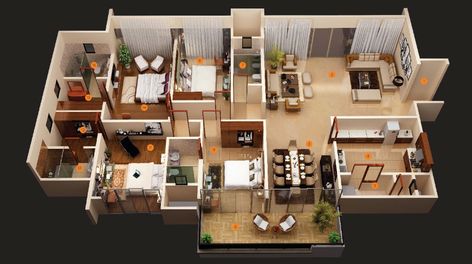 Four Bedroom House Plans | Acha Homes Pelan Lantai Rumah, Rumah Teres, Four Bedroom House Plans, Reka Bentuk Bilik Tidur, Rumah Moden, 4 Bedroom House Designs, Pelan Rumah, 3d House Plans, 4 Bedroom Apartments