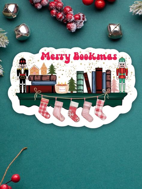 Christmas Bookshelf, Merry Christmas Yall, Creepy Christmas, Etsy Business, Creepy Cute, Christmas Stickers, Christmas Books, White Vinyl, 1st Christmas