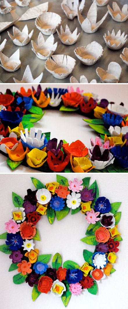 DIY: Egg Carton Wreath: so cute & perfect for Spring Egg Carton Wreath, Diy – Velikonoce, Egg Carton Flowers, Springtime Crafts, Kerajinan Diy, Fleurs Diy, Egg Carton Crafts, Diy Bricolage, Egg Carton