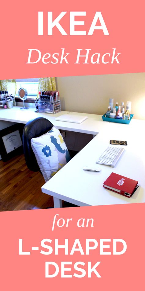 IKEA Desk Hack for an L-Shaped Desk | Create your own l-shaped desk with the IKEA linmon desks put side-by-side with IKEA alex drawers Corner Alex Desk, Ikea Corner Desk Hack Office Ideas, L Shape Craft Desk, L Shaped Desk Diy Ikea Hacks, Ikea L Shape Desk, Ikea L Desk Hack, Malm Desk Ikea Home Office, Linmon Ikea Desk Hack, L Desks