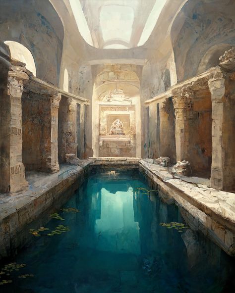 Roman Inspired Architecture, Dnd Landscape, Egyptian Interior, Ancient Rome Aesthetic, Roman Aesthetic, Ancient Egypt Aesthetic, Roman Bath House, Amazing Digital Art, Ancient Egyptian Architecture