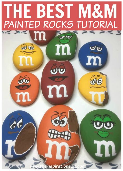 M&M Painted Rocks How To Paint Chipped Stones. A rock painting tutorial #paintedrocks #paintedrockideas #kindnessrocks #rockpainting #rockart #craftsideas #craftsforkids #stoneart Mm Painted Rocks, M M Rocks, Mm Rock Painting, M And M Painted Rocks, Candy Painted Rocks, M M Rock Painting, M M Painted Rocks, Minion Painting, Minion Rock