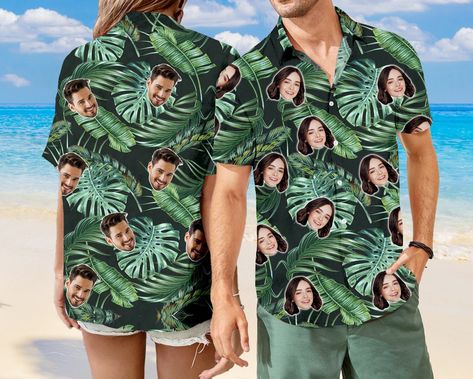 Excited to share the latest addition to my #etsy shop: 2022 Green Hawaiian Shirts, Summer Party Shirt, Anniversary Couple Tree T Shirt, Custom Face Shirt, Slouchy Shirt, Fits With Shorts, Mens Hawaiian Shirts, Hawaiian Shirts, Formal Looks, Party Shirts, Personalized Shirts