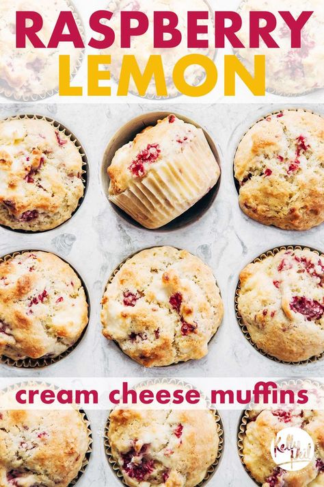 Fresh Fruit Muffins, Sour Cream Raspberry Muffins, Lemon Cream Cheese Muffins Recipes, Baking With Fruit, Dessert Recipes With Raspberries, Baking With Raspberries, Recipes With Frozen Raspberries, Healthy Cream Cheese Recipes, Cream Cheese Muffins Recipes