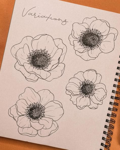 ✨ swipe for anemone flower variations ✨ Here’s a quick tutorial on how to draw an Anemone! Are there any other flowers you guys want to… | Instagram Flower Brain Drawing, How To Draw Anemone Flower, Anemone Flower Drawing, Anemone Flower Tattoo, Anemone Embroidery, Anemone Drawing, Anemones Flower, Anemone Tattoo, How To Draw Flowers