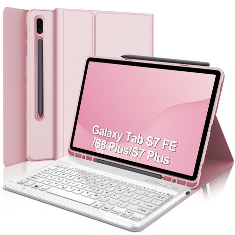 PRICES MAY VARY. ✦✦【Samsung Galaxy tab S8 Plus/S7 FE/S7 Plus Keyboard Case】Samsung Galaxy S8 Plus keyboard cover is only compatible with Samsung Galaxy Tab S8 Plus 5G 12.4 " 2022 (SM-X800/X806), Samsung Galaxy Tab S7 FE 5G 12.4" 2021 (SM-T730/T733/T735/T736/T738), Samsung Galaxy Tab S7 Plus 12.4" 2020 (SM-T970/T975/T976). Warm tip: Please check your tablet model before purchasing. ✦✦【Magnetic Detachable Wireless Keyboard】For Samsung galaxy S7 FE tablet case with keyboard layout is specially cust Samsung Tablet Aesthetic, Samsung Pad, Galaxy Tab S8 Plus, Samsung Pink, Aesthetic Cases, Galaxy Tab S7 Fe, Keyboard Layout, Smartphone Gadget, Tablet Samsung