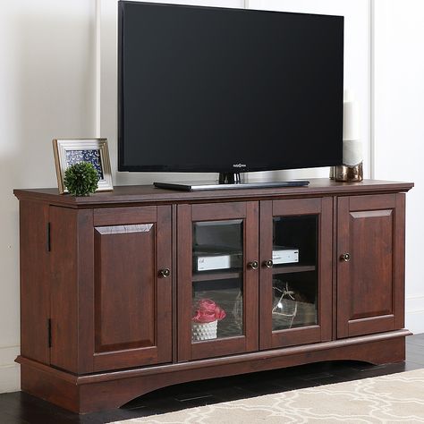 Walker Edison - Traditional TV Console for Most TVs Up to 55"" - Brown Simple Tv Stand, Tv Stand Brown, Wood Tv Console, Wood Tv Stand, Storage Wood, Tv Stand Console, Flat Panel Tv, Wood Tv, Walker Edison