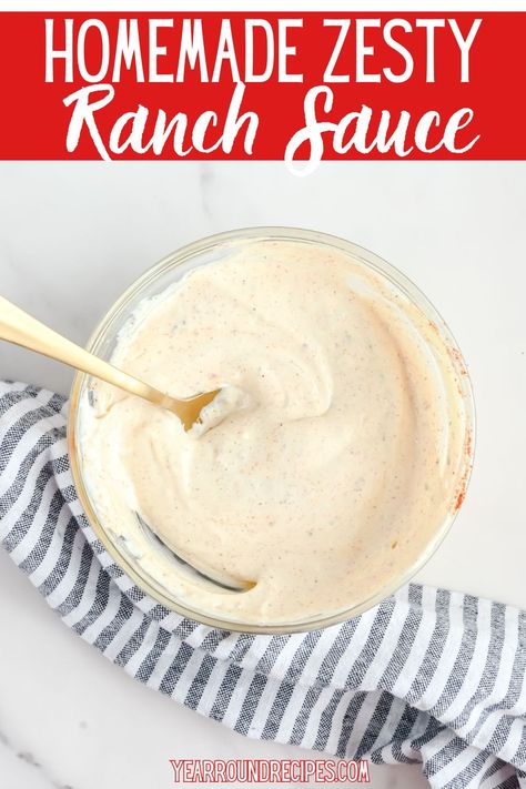 Discover the rich flavors of Homemade Zesty Ranch Sauce, a creamy blend of herbs, spices, and tangy ingredients, perfect for salads and snacks. Ranch Taco Sauce, Ranch Sauce Recipe, Easy Sauces, Spicy Ranch Dressing, Sour Cream Uses, Homemade Ranch Dip, Zesty Ranch, Ranch Sauce, Homemade Foods