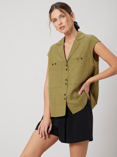 Sleeveless Blouse Outfit, Plus Size Spring Outfits, Ladies Tops Blouses, Linen Chest, Chubby Fashion, Plus Size Spring, Women Shirt Top, Blouse Plus Size, Women Blouses