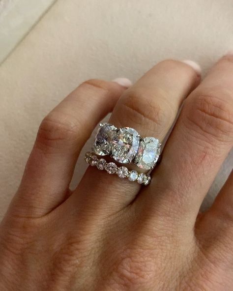 Large Oval Diamond Ring, Triad Engagement Ring, 5 Diamond Engagement Ring, Large Stone Engagement Rings, 3 Oval Engagement Ring, Trilogy Engagement Ring And Wedding Band, Two Stone Diamond Ring, Trilogy Engagement Ring, Cute Engagement Rings