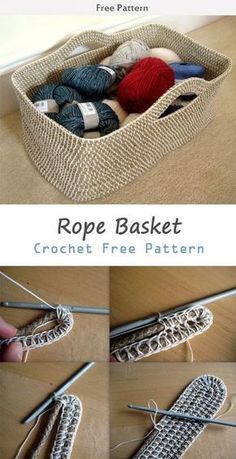 Diy Rope Basket, Crochet Basket Pattern Free, Crochet Storage Baskets, Basket Crochet, Rope Diy, Crochet Storage, Crochet Rug Patterns, Pattern Purse, Crochet Clothes For Women