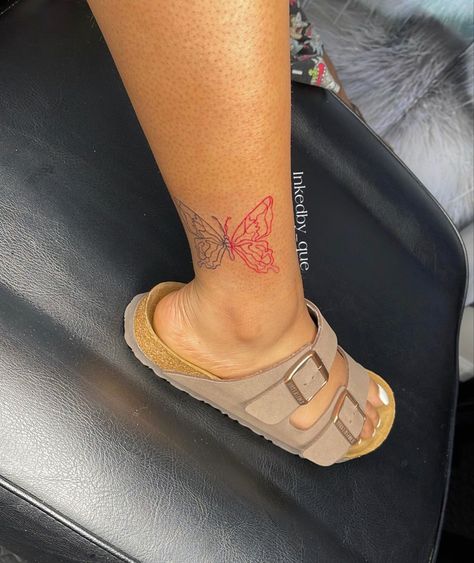 Red Women Tattoo, Dainty Above Knee Tattoo, Red Leg Tattoos Women, Tattoo Behind Leg, Small Leg Tattoos Women, Lower Leg Tattoos Women, Female Leg Tattoos, Men Tattoo Ideas Small, Tattoo Ideas Realistic