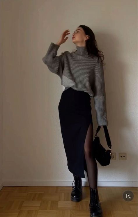 Stylish Outfits 2023 Winter, 30 Woman Style, Midi Dress And Jumper Outfit, Doc Martin And Skirt Outfit, Pencil Skirt With Cardigan Outfits, Style Long Dress Winter, Bday Outfit Ideas Casual Winter, Winter Style 2023/2024, Relaxed Professional Outfits Women