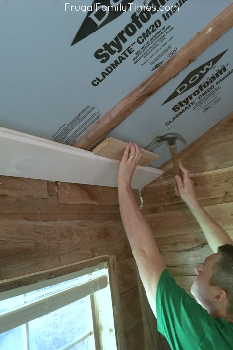 How To Install Shiplap Ceiling, She Shed Ceiling Ideas, Shed Ceiling Ideas, Shiplap Ceilings, Bunkhouse Ideas, Household Design, Plywood Ceiling, Ceiling Diy, Ceiling Remodel