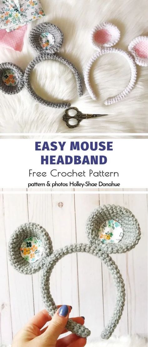 Easy Mouse Headband Free Crochet Pattern Crochet Headbands Free Patterns, Crochet Headband Free, Easy Crochet Headbands, Cool Crochet, Crochet Headband Pattern Free, Cat Headband, Chat Crochet, Crochet Headbands, Crochet Headband Pattern