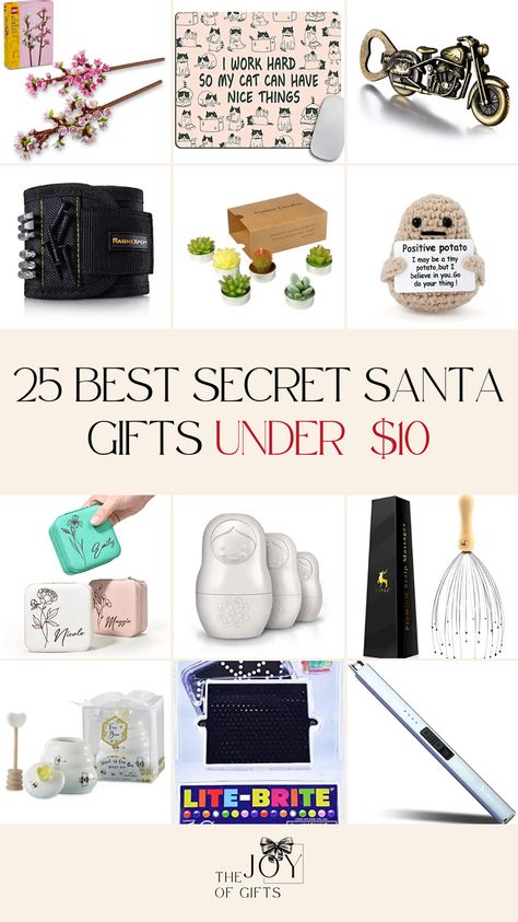 Need a great Secret Santa gift under $10? This gift guide from The Joy of Gifts will help you find an affordable gift that they'll love! See fun, useful, and decorative Secret Santa gift ideas that are unique and thoughtful. Prank Gift Boxes, Welding Gifts, Secret Santa Gift Ideas, Christmas Gifts For Everyone, Best Secret Santa Gifts, Miniature Candles, Best Friend Day, School Birthday, Office Christmas