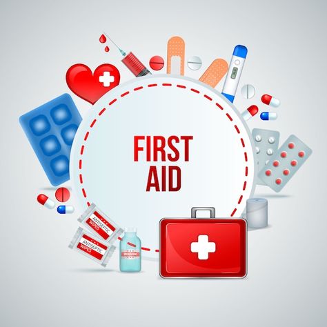 First Aid Illustration, First Aid Poster, First Aid Sign, Circle Composition, Frame Composition, Emergency Ambulance, Basic First Aid, Health Heart, Emergency Equipment