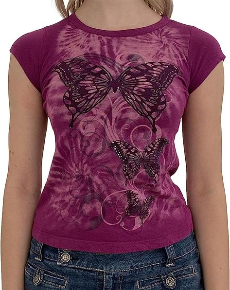 Women Aesthetic Crop Top Graphic Gothic Print Shirts Short Sleeve Slim Fit T-Shirt E Girl Streetwear (Rose Red, Small) at Amazon Women’s Clothing store Summer Pullover, Grunge Shirt, Logo Floral, Kawaii Harajuku, Y2k Fairy, Grunge Streetwear, Streetwear Summer, Logo Vintage, Y2k Clothes