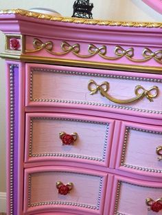 disney princess furniture redo, painted furniture, Mine                                                                                                                                                     More Disney Princess Furniture, Princess Furniture, Rooms To Go Kids, Chalk Paint Makeover, Disney Furniture, Reupholster Chair, Painted Drawers, Artisan Furniture, Furniture Design Living Room