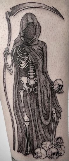 Gothic Tattoo Ideas Beautiful, Realistic Ghost Tattoo, Dark Thigh Tattoos For Women, Dark Feminine Tattoos Thigh, Small Dark Feminine Tattoos, Dark Thigh Tattoo, Gothic Leg Sleeve Tattoo, Skeleton Tattoo Leg, Dark Feminine Tattoos Leg Sleeve