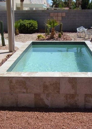 Sport Pool Design, Above Ground Concrete Pool Ideas, Cinder Block Pool, Soak Pool, Soake Pools, Above Ground Fiberglass Pools, Above Ground Pool Landscape, Soaking Pool, Cocktail Pools