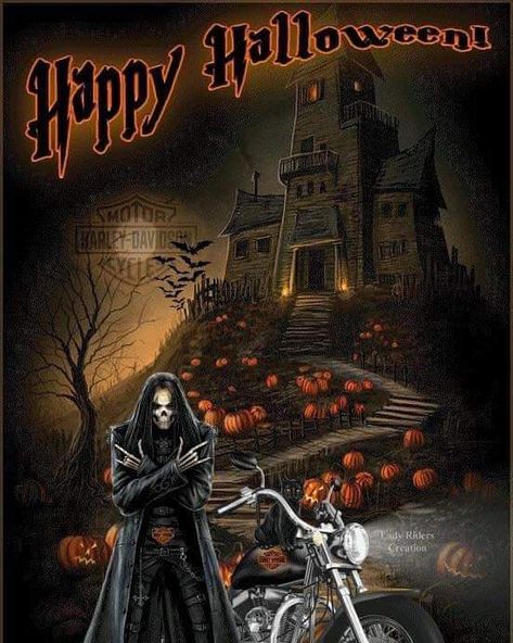 Biker Halloween, David Mann Art, Harley Davidson Quotes, Harley Davidson Pictures, Harley Davidson Artwork, Harley Davidson Art, Halloween Flyer, Harley Davidson Logo, Lady Riders