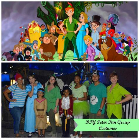 Adventures in DIY: DIY Peter Pan Group Costumes Group Peter Pan Costumes, Peter Pan Group Costume, Peter Pan Trunk Or Treat, Peter Pan Family Costume, Lost Boys Costume, Peter Pan Costume Kids, Peter Pan Halloween, Diy Costumes For Boys, Peter Pans