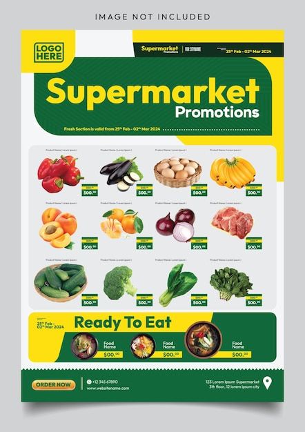 Supermarket promo flyer catalog template... | Premium Vector #Freepik #vector Grocery Poster Design Ideas, Grocery Discount Poster, Supermarket Offer Poster, Supermarket Catalogue Design, Supermarket Poster Design, Supermarket Catalogue, Grocery Poster, Sale Promotion Design, Supermarket Poster