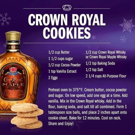 Royal Cookies Recipe, Crown Royal Cookies, Crown Royal Recipes, Whiskey Cookies, Royal Cookies, Crown Cookies, Maple Cookies, Boozy Desserts, Alcohol Recipes