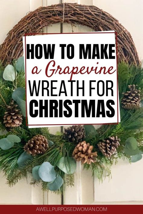 Making a beautiful DIY Grapevine wreath for Christmas is simple and easy! You can make a stunning wreath in just a few minutes. This step by step tutorial will show you how you can make your own DIY wreath to welcome visitors this holiday season. #diywreath #diychristmaswreath #grapevinewreath Christmas Grapevine Wreaths Diy, Decorating A Grapevine Wreath, Diy Christmas Grapevine Wreath, Grape Vine Christmas Wreath Ideas, Vine Wreath Ideas Diy Christmas, Grape Vine Wreaths Ideas Christmas, Grape Vine Wreath Christmas, Christmas Grapevine Wreath Ideas Diy, How To Make A Grapevine Wreath