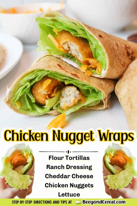 Chicken Nuggets School Lunch, Simple Chicken Wrap Recipes, Chicken Nugget Wrap, Chicken Wraps Healthy, Caesar Wrap, Vegan Chicken Nuggets, Frozen Chicken Nuggets, Breaded Chicken Tenders, Chicken Wrap Recipes