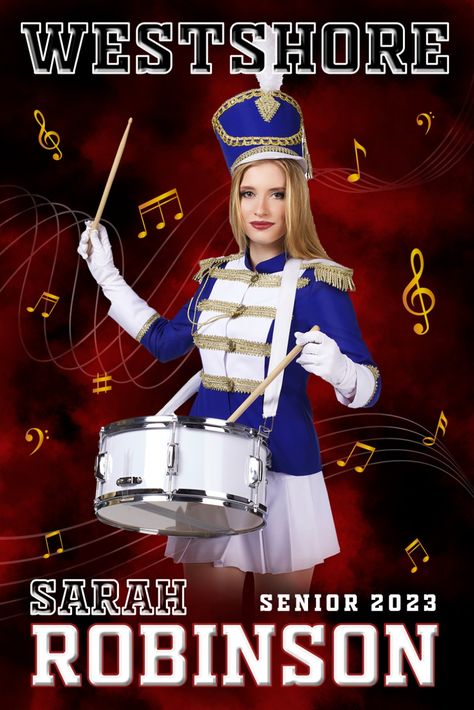 Senior Marching Band Sports Poster Template, perfect for Marching Bands, Sports Teams, Individuals, High School, Photographers, or Senior Sports Memory Mate competitions. The Digital This Sign Photoshop/PSD Template can be easily edited in Photoshop and printed for high-quality digital prints. the perfect template for High Schools, Seniors Nights, athletes, and sports enthusiasts! With instant download and easy-to-edit features. #SportsPoster #DigitalTemplate #Marchingband #SeniorNightBand Senior Night Banner, Senior Night Cheer, Senior Night Poster, Photoshop Collage Template, High School Posters, Band Banners, Senior Night Posters, Senior Banner, High School Marching Band