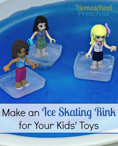 Make a homemade ice skating rink for your kids' toys, and keep them entertained for hours on a long winter afternoon! | homeschoolpreschool.net Winter Sports Preschool, Kids Ice Skating, Winter Activities Preschool, Ice Skating Rink, Nursery Activities, Winter Activities For Kids, Sport Craft, Blond Amsterdam, Winter Preschool